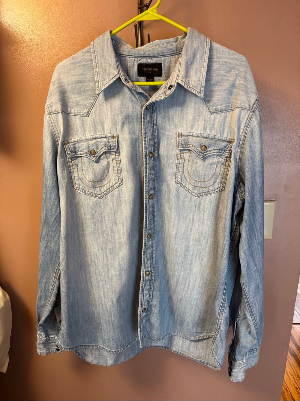 True Religion Men’s Denim Button-Up Shirt - Light Blue